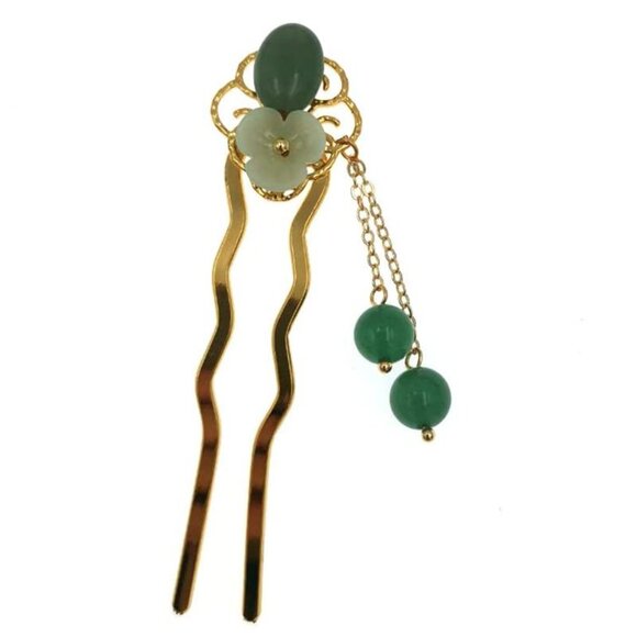 Jade Flower Hair Pins Women Girls Hair Stick Retro Hanfu U Shape Accessories - Picture 8 of 9